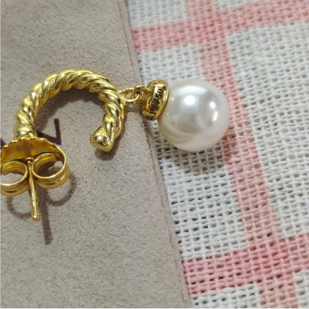 David Yurman Gold-Tone Twisted Hoop Pearl Drop Earrings